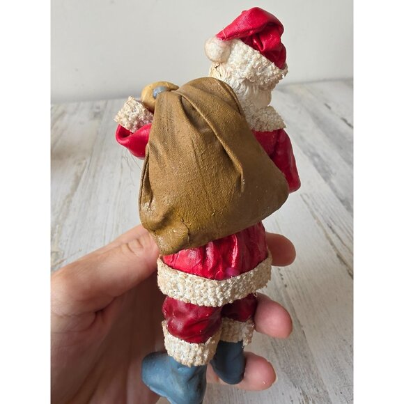 Vintage Santa paper mache bag Bell figurine Xmas decor - Picture 3 of 9